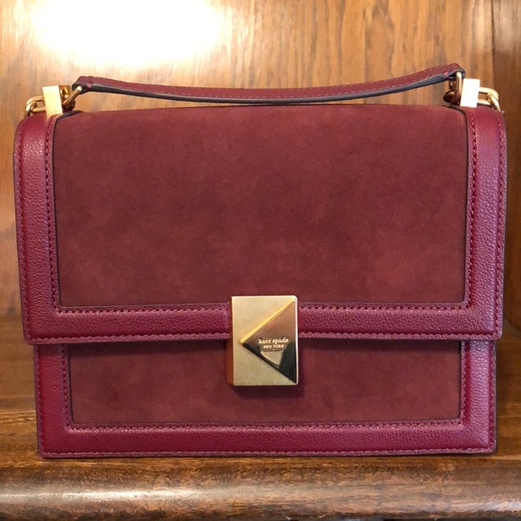 NWT-Kate Spade-Deco Pebbled Leather & Suede-Chain Shoulder Bag-Cherry Juice-$358 - Picture 2 of 16